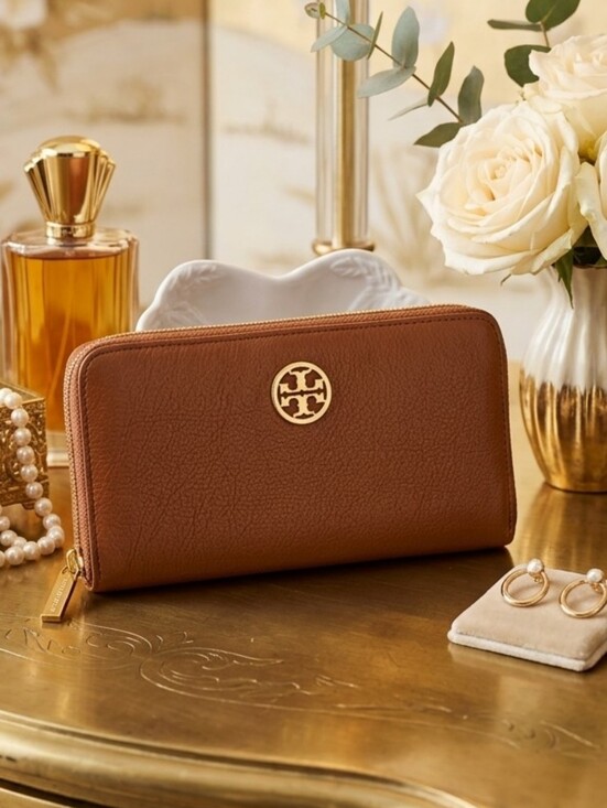 Tory Burch Handbags - Tory Burch Leather Wallet with Gold Logo - EUC